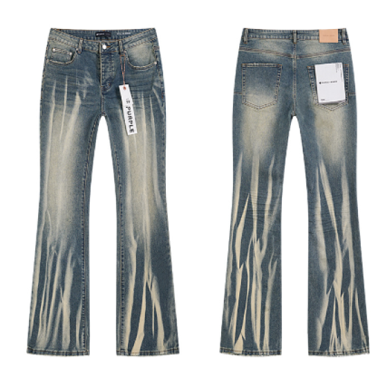 Light Blue Washed Flared Denim Jeans with Vertical Streak Fading